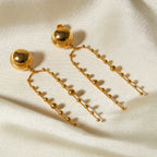 18K Gold Anti Tarnish Stainless Steel Ball Layer Tassel Dangler Earrings For Women
