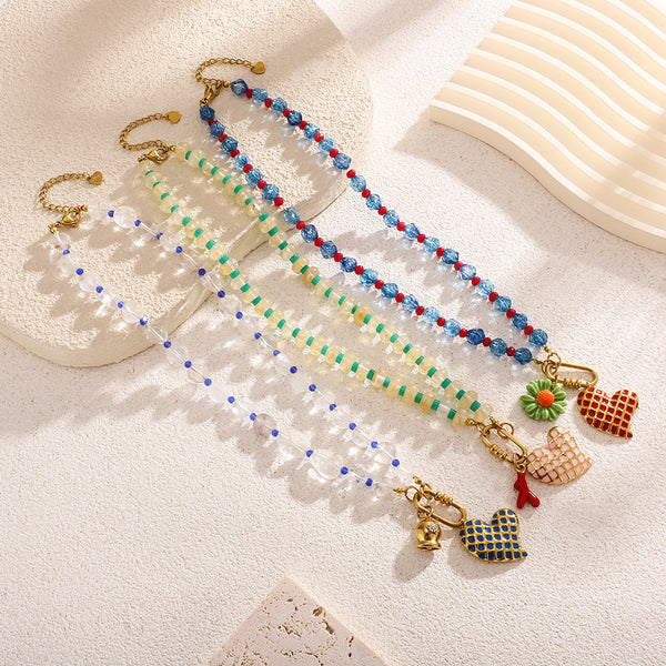 Heart Crystal Multicolor Beads 18K Gold Charm Necklace For Women Bulk Main image