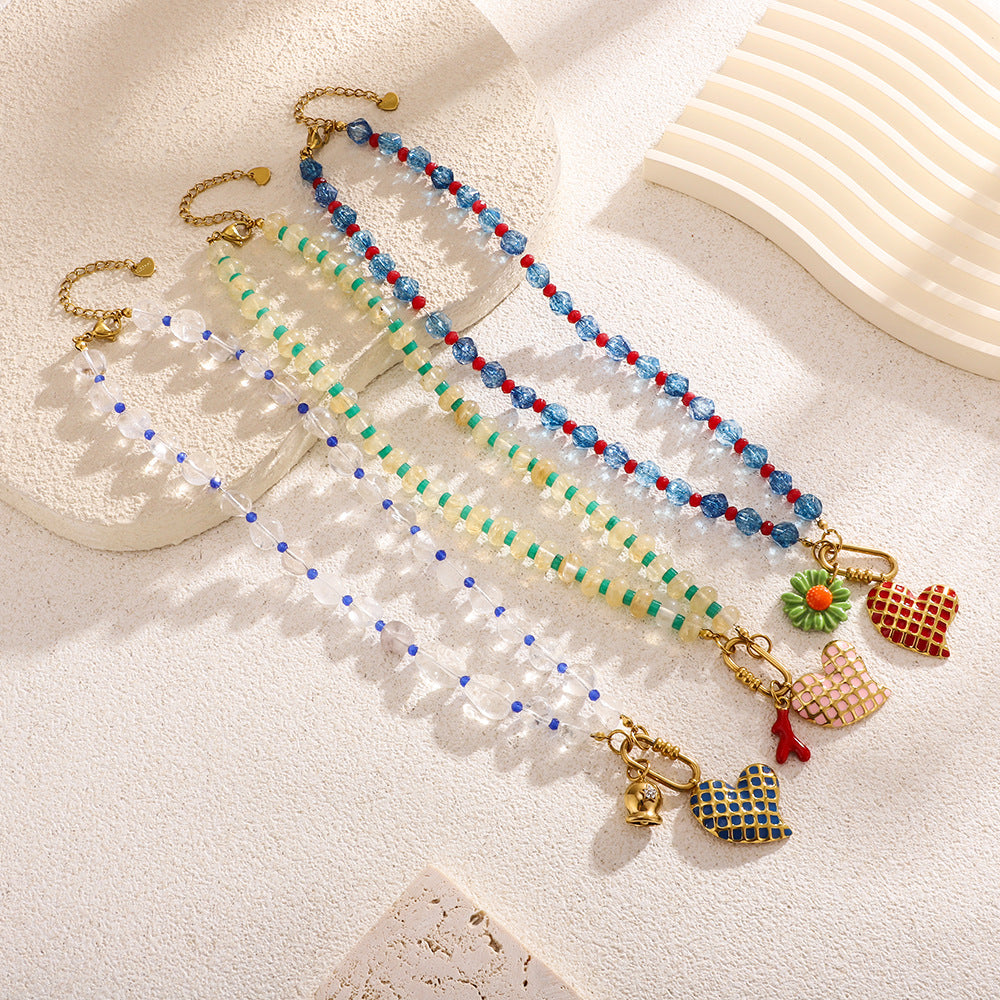 Heart Crystal Multicolor Beads 18K Gold Charm Necklace For Women Bulk