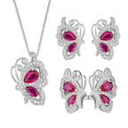 Butterfly Pink Silver CZ Anti Tarnish Necklace Earring Ring Set Bulk
