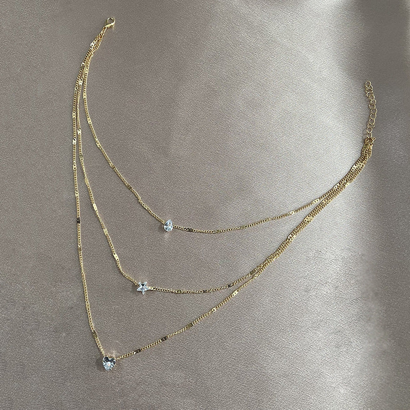 Drop Star Heart Solitaire Gold Anti Tarnish Layer Necklace Chain Bulk
