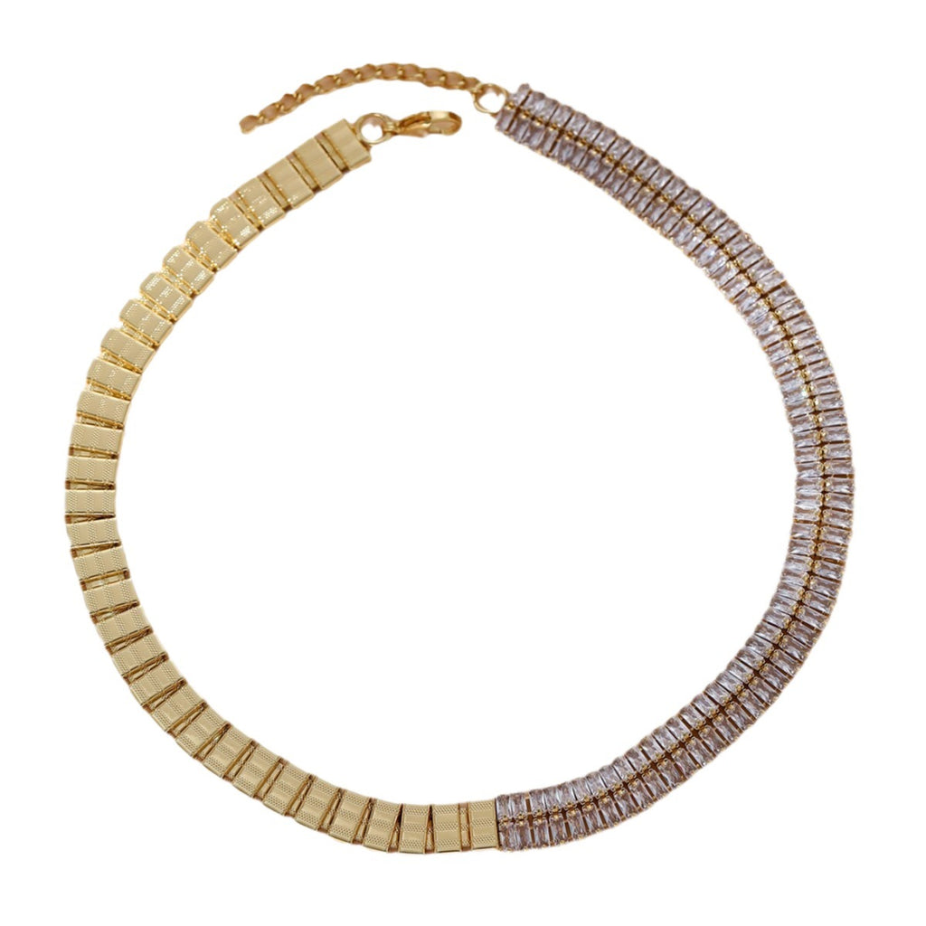 Designer Half Baguette Gold Plated CZ Anti Tarnish Brass Necklace Bulk