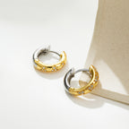 Chunky Dual Tone Gold Silver CZ Stainless Steel Hoop Earrings Wholesale