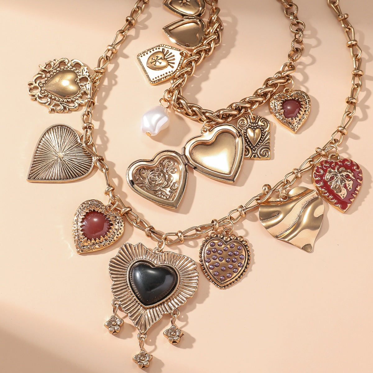 Various Heart 18K Gold Silver Dual Layer Necklace Chain For Women Main image