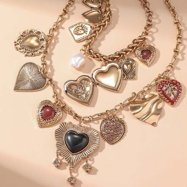 Various Heart 18K Gold Silver Dual Layer Necklace Chain For Women Main image