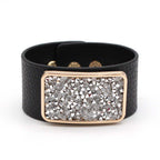 Rectangle CZ Rose Gold Anti Tarnish Wrist Band Leather Bracelet Bulk