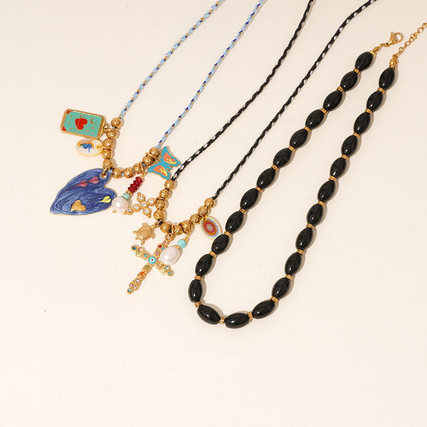 Cross Heart Butterfly Gold Blue Black Anti Tarnish Charm Necklace Pack Of 3 For Women Main image