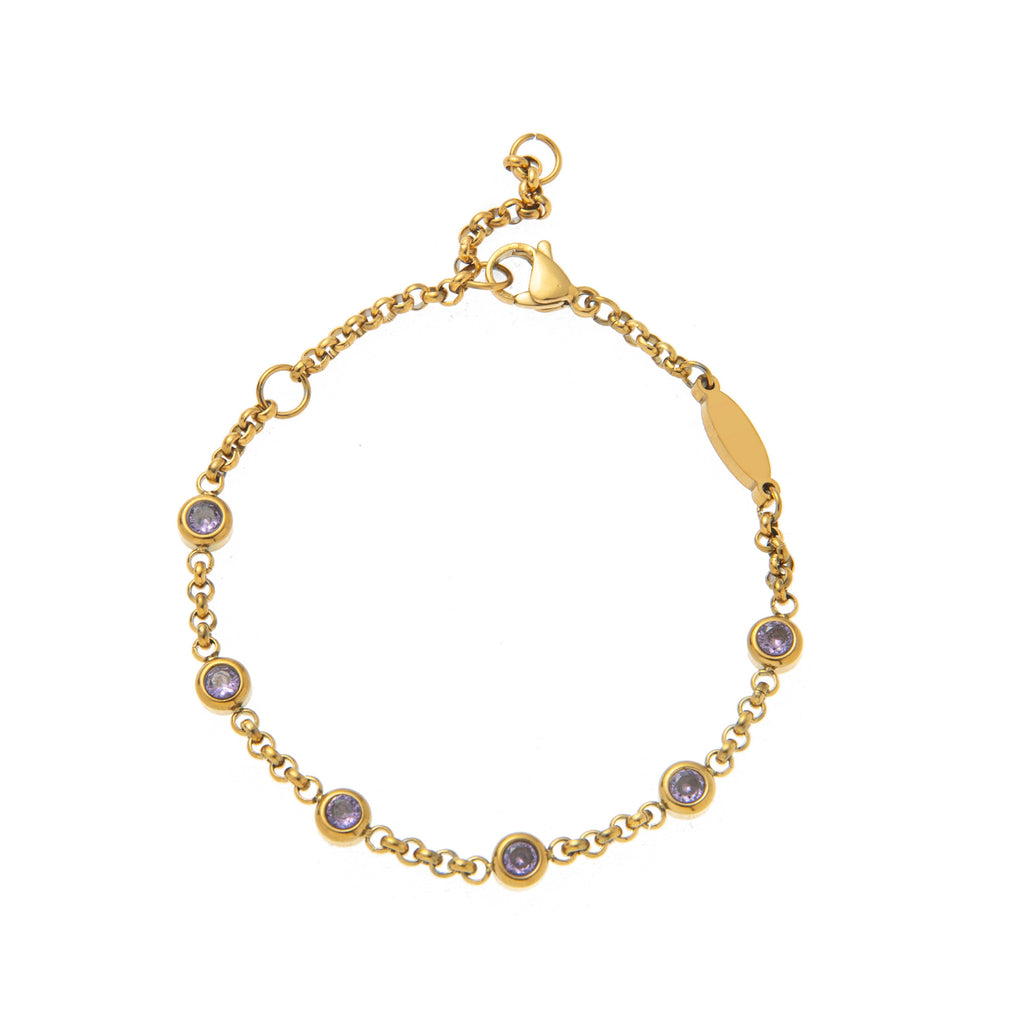 Bulk Multi Twelve Birthstone Gold CZ Stainless Steel Bracelet