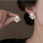 White Crown Pearl Gold Cubic Zirconia Copper Stud Earrings Women Bulk