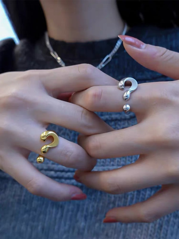 Retro Question Mark Exclamation Mark 18K Gold Silver Anti Tarnish Adjustable Ring For Women Secondary image