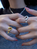 Retro Question Mark Exclamation Mark 18K Gold Silver Anti Tarnish Adjustable Ring For Women