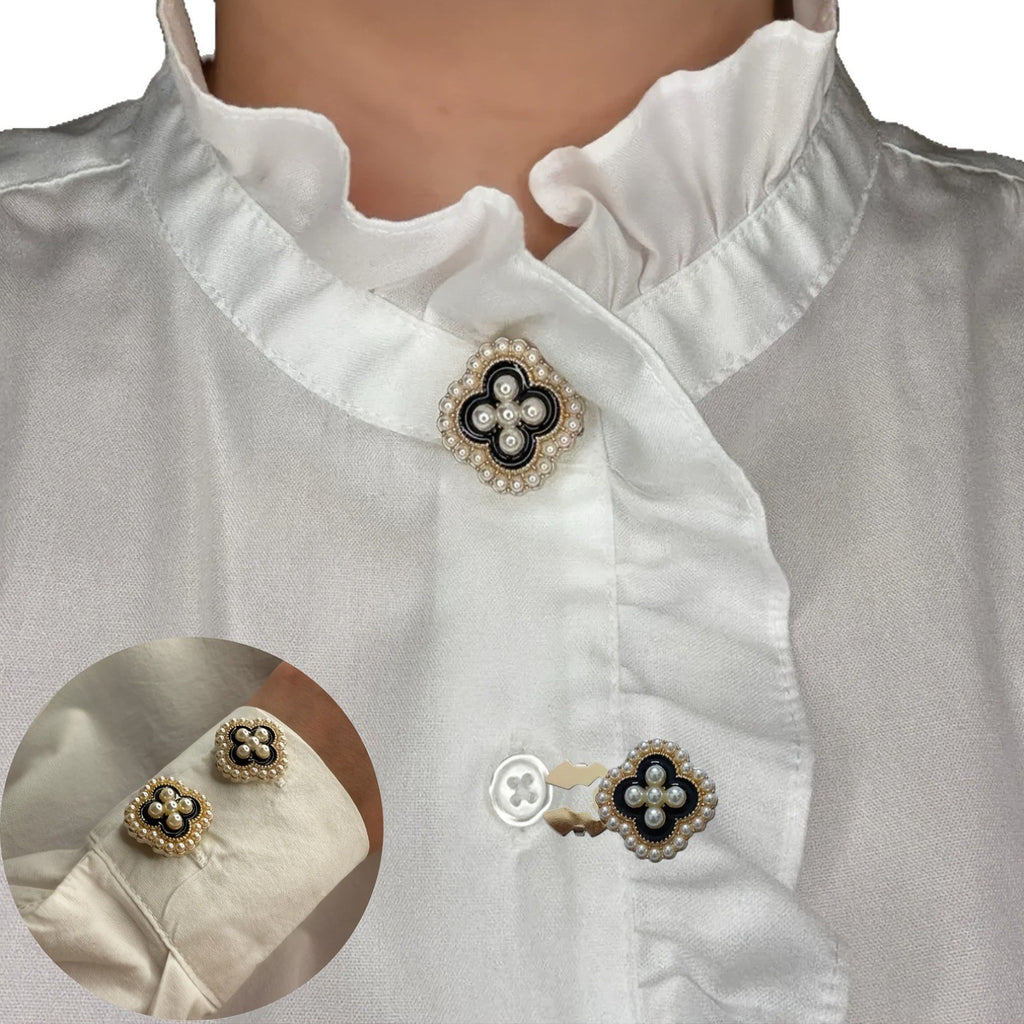 Bulk Black White Pink Clover Floral Gold Pearl Brass Button Cover