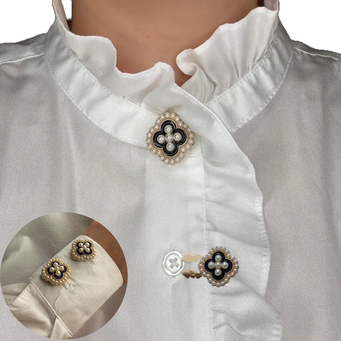 Bulk Black White Pink Clover Floral Gold Pearl Brass Button Cover