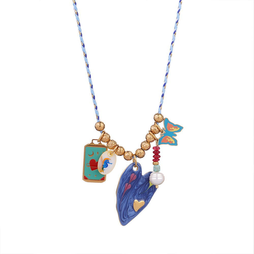 Cross Heart Butterfly Gold Blue Black Anti Tarnish Charm Necklace Pack Of 3 For Women