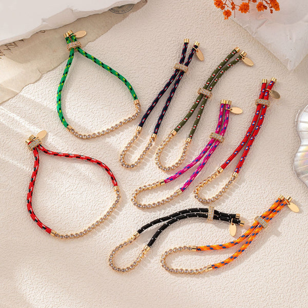 Multi Color Bohemian Braided Gold Cubic Zirconia Fabric Bracelet Women Bulk Secondary image