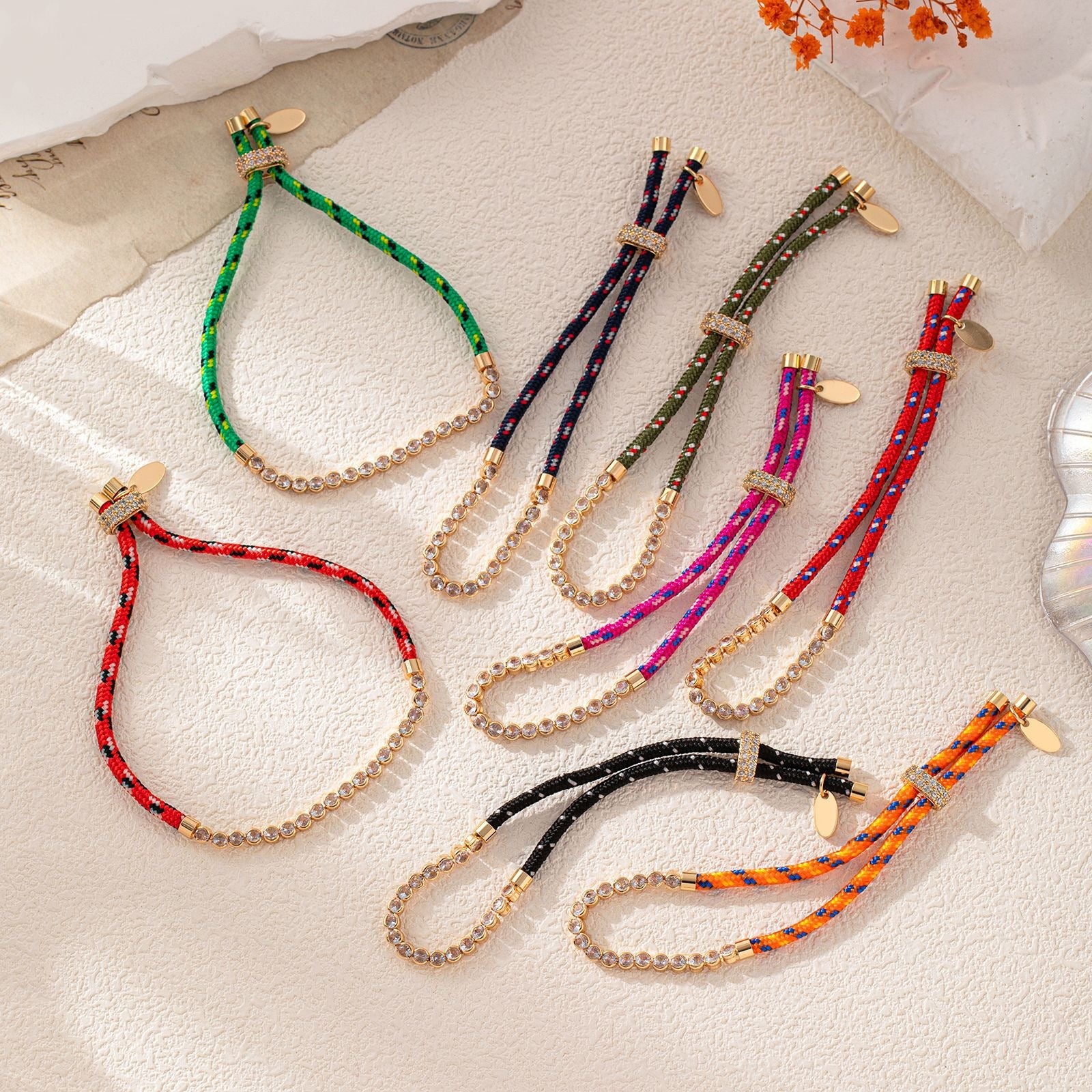 Multi Color Bohemian Braided Gold Cubic Zirconia Fabric Bracelet Women Bulk