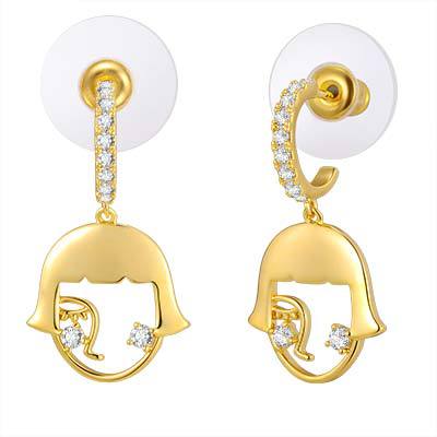 Wholesale Modern Face Art Gold Plated CZ Stainless Steel Drop Earrings