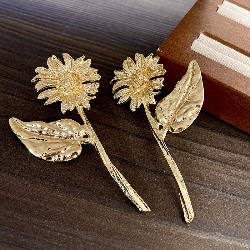 Sun Daisy Flower 18K Gold Plated Tassel Dangler Earring For Women