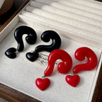 Question Mark Heart Enamel 18K Gold Red Black Anti Tarnish Dangler Drop Earring For Women