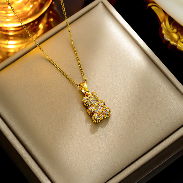 Teddy Bear 18K Gold CZ Stainless Steel Necklace Pendant Chain Bulk Main image