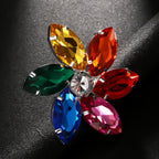 Rainbow Flower Multi Crystal Silver Free Size Anti Tarnish Ring Bulk