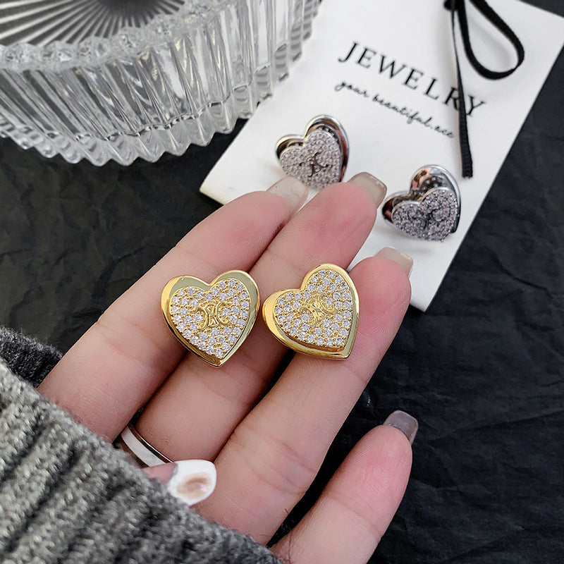 Heart 18K Gold Silver CZ Anti Tarnish Stud Earring Pair Bulk