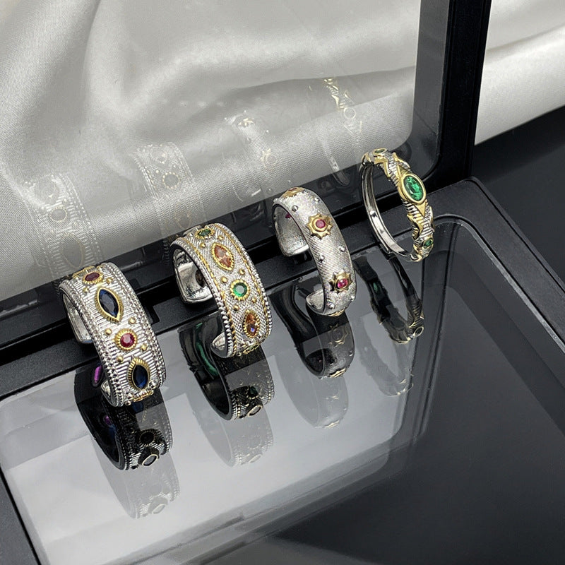 Silver Multi Gemstone CZ Anti Tarnish Pack Of 4 Band Ring Bulk
