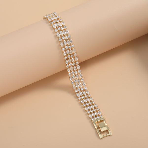 Bulk Double Line Emerald Cut Gold Silver Plated CZ Copper Bracelet Secondary image