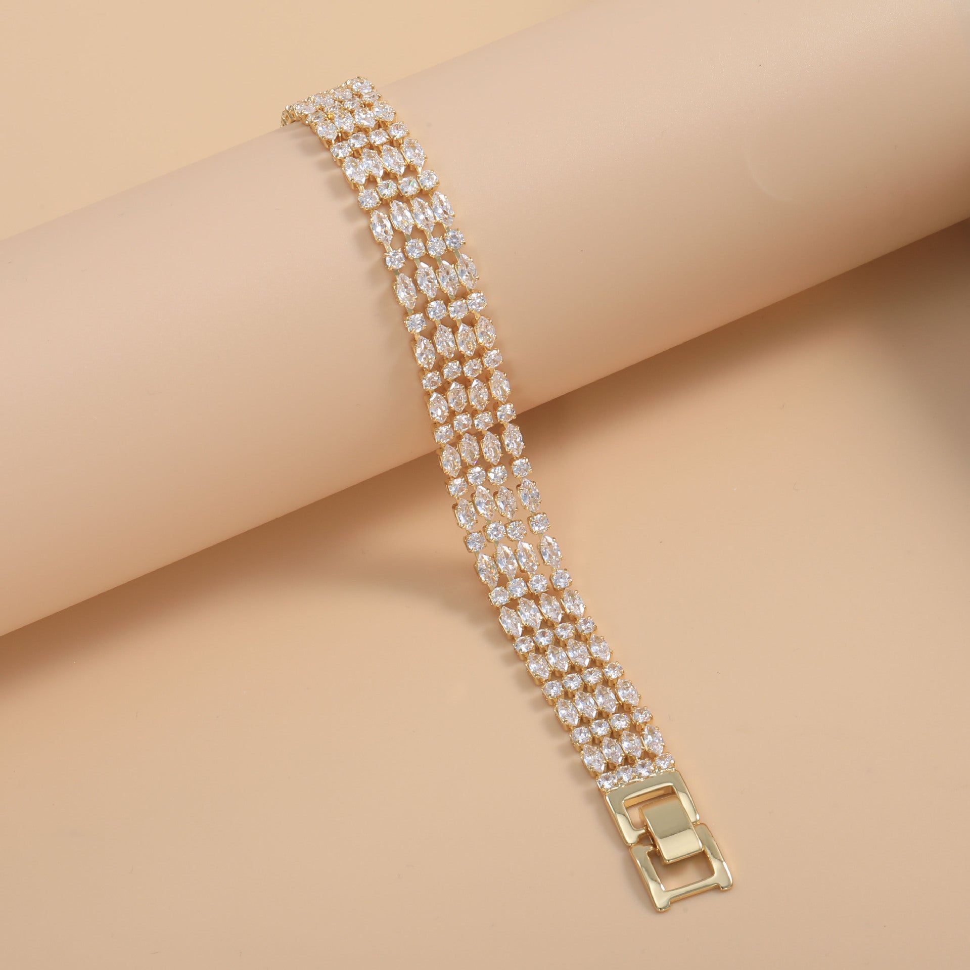 Bulk Double Line Emerald Cut Gold Silver Plated CZ Copper Bracelet