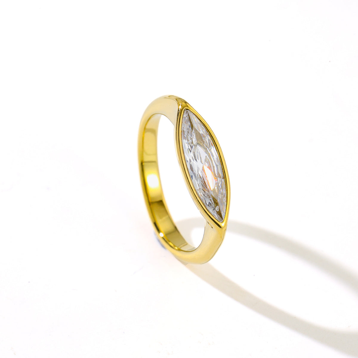 Marquise Cut Gold Plated Rhinestone Stainless Steel Fancy Ring Bulk