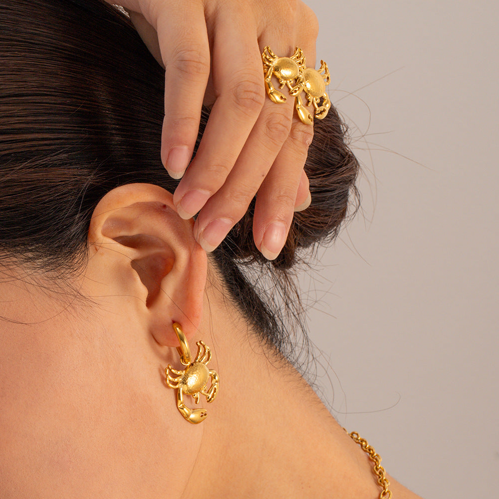 Crab 18K Gold Stainless Steel Anti Tarnish Hoop Dangler Earring Bulk Secondary image