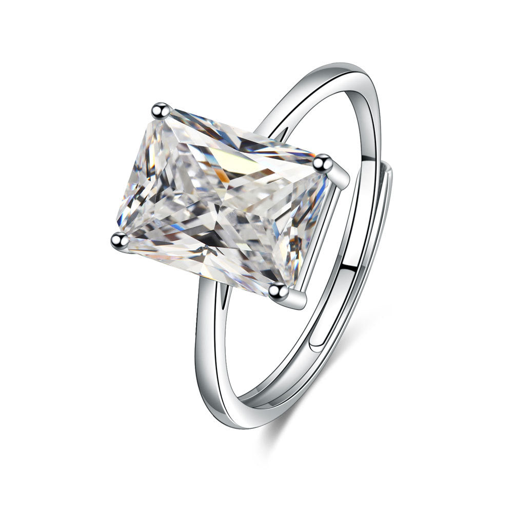 Rectangle Solitaire Silver Multi Color Cubic Zirconia Pendant Chain Earring Ring Set For Women