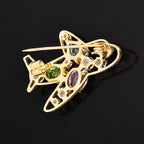 Modern Aircraft Style Gold Plated Multi Color Crystal Copper Brooch Bulk