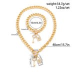 Key Lock Toggle CZ 18K Gold Curb Chain Necklace Bracelet Bulk
