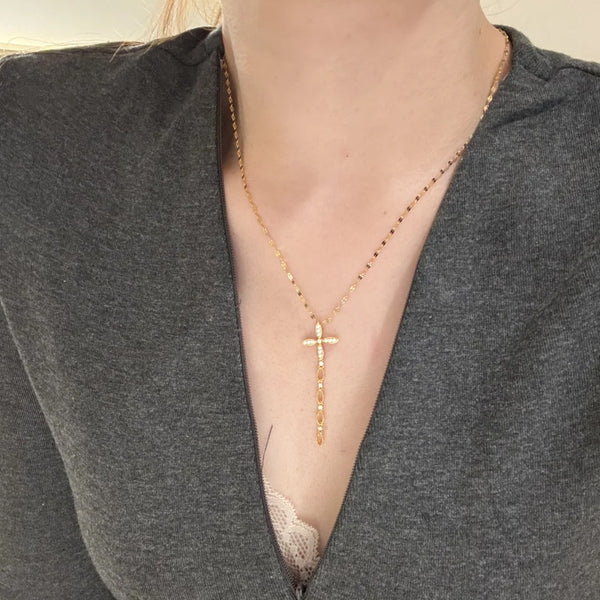 Rosary Cross Cubic Zirconia 18K Gold Anti Tarnish Necklace Women Bulk Secondary image