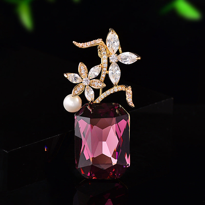 Designer Floral Bouquet Style Gold CZ Copper Anti Tarnish Brooch Bulk