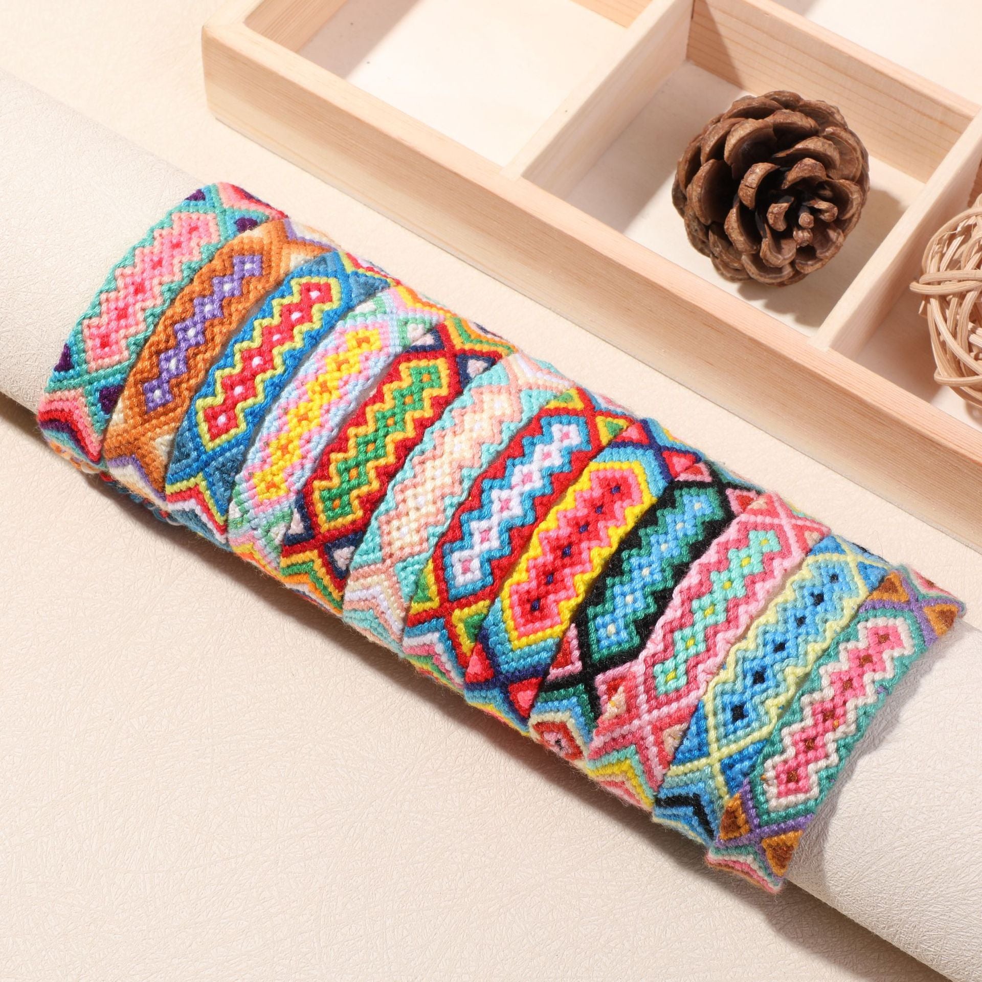 Bohemian Rainbow Braided Threads Adjustable Bracelet For Women Bulk