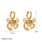 Crab 18K Gold Stainless Steel Anti Tarnish Hoop Dangler Earring Bulk