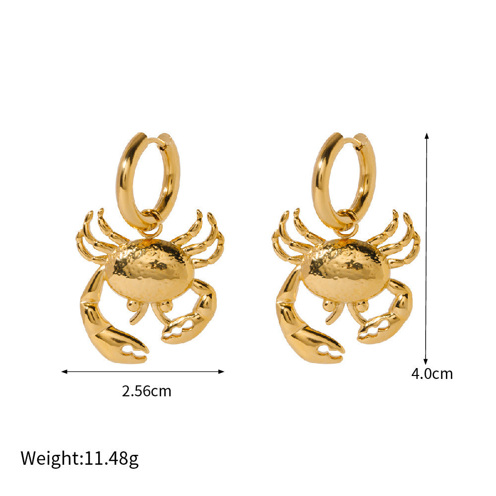 Crab 18K Gold Stainless Steel Anti Tarnish Hoop Dangler Earring Bulk