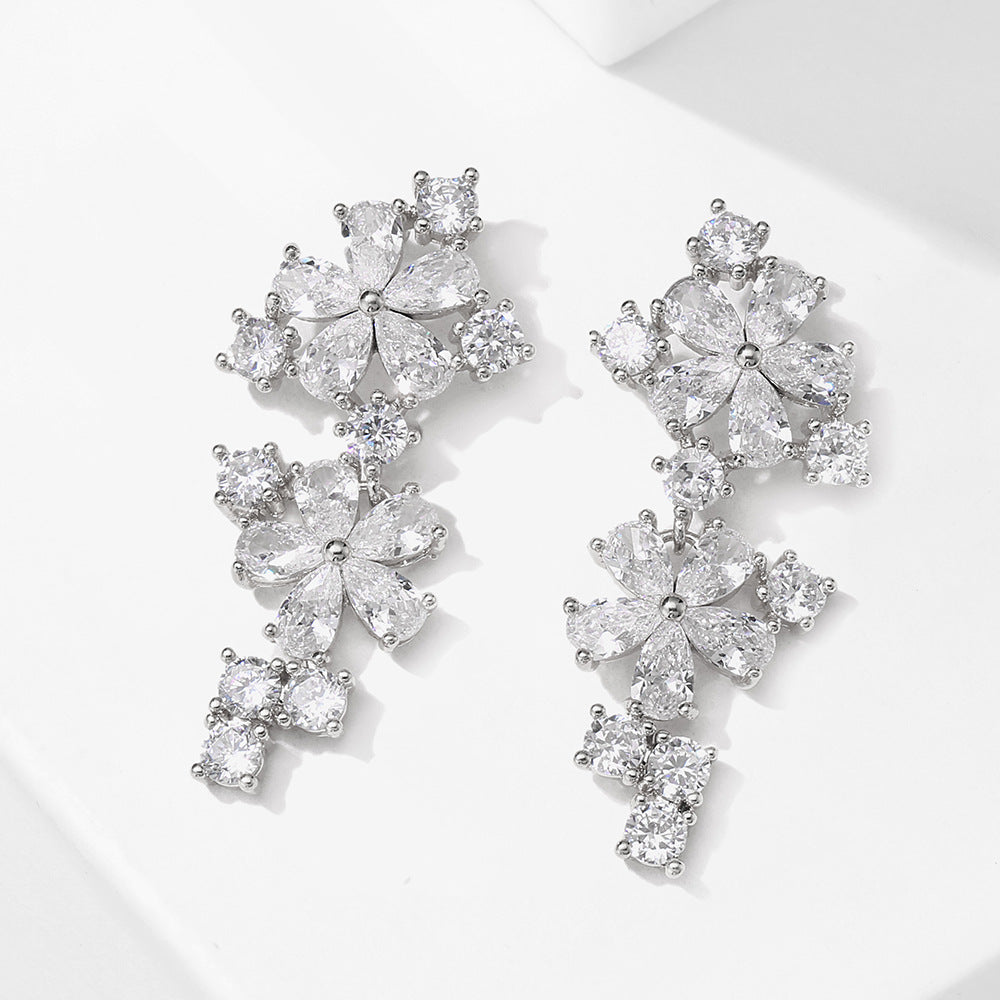 Floral Flower 18K Gold CZ Anti Tarnish Dangler Earring Bulk