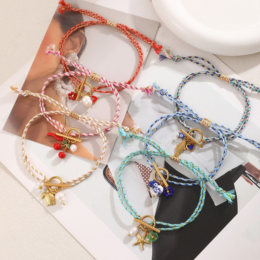 Multi Color Charms Gold Plated Beads Stainless Steel Bracelet Bulk Secondary image