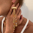Star Fish Bohemian Beads Crystal 18K Gold Jhumki Dangler Tassel Earring For Women