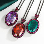 Vintage Style Oval Black CZ Anti Tarnish Copper Pendant Chain Wholesale
