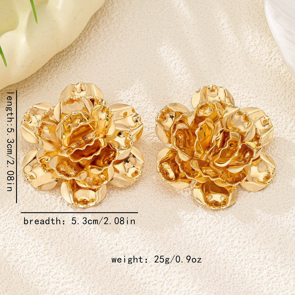 Bulk Flower Gold Plated Plain Alloy Statement Stud Earrings
