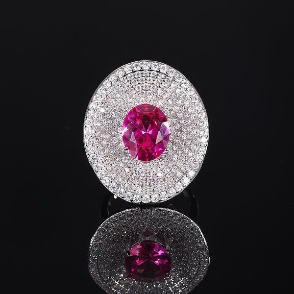 Ruby Pink Oval Silver Plated CZ Copper Anti Tarnish Cocktail Ring Bulk Secondary image