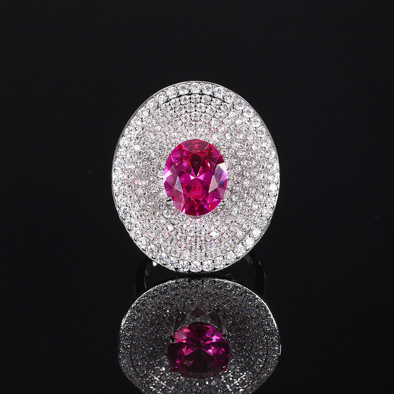 Ruby Pink Oval Silver Plated CZ Copper Anti Tarnish Cocktail Ring Bulk