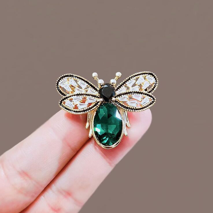 Green Yellow Bee Gold Plated Crystal Brooch For Women Bulk