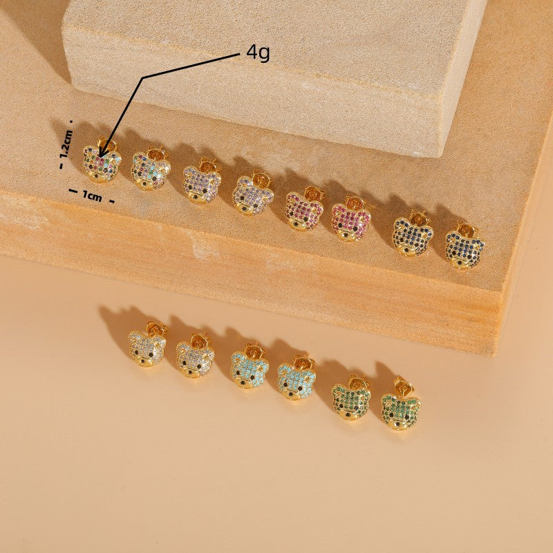 Teddy Bear 18K Gold CZ Multi Gemstone Anti Tarnish Stud Earring Bulk