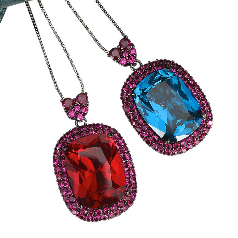 Luxury Emerald Cut Black CZ Anti Tarnish Copper Pendant Chain Wholesale