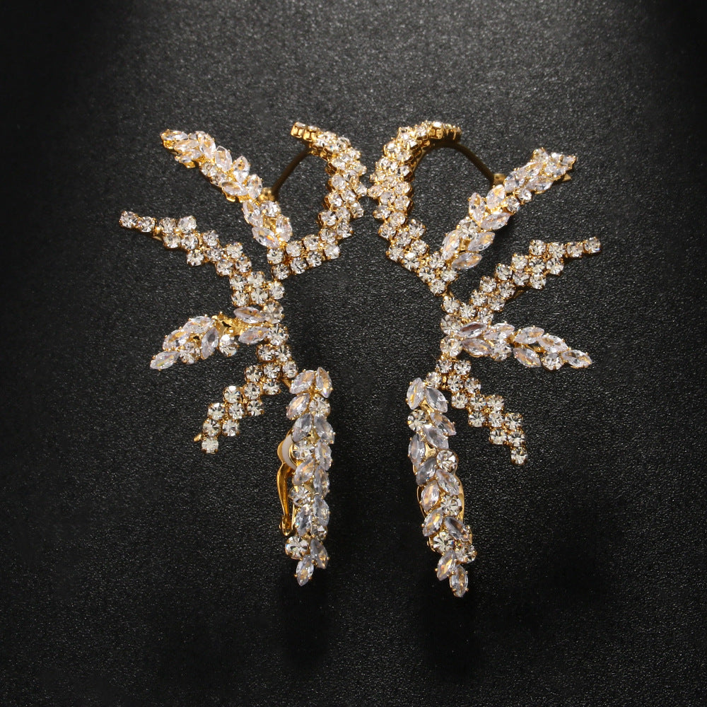 Geometric Rhinestones CZ 18K Gold Silver Ear Clips Earring Pair Bulk